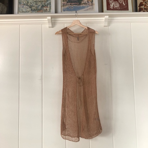Vintage Jackets & Blazers - ▪️brown crochet sheer duster▪️copper tan boheme